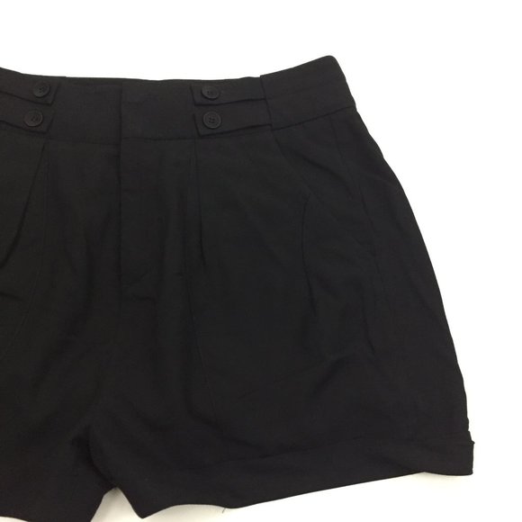 HELMUT LANG Black Button Waistband High Rise Cuffed Hem Shorts - Picture 6 of 10